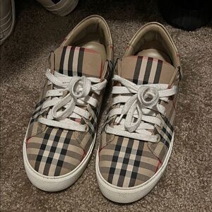 Burberry Beige and White Checkered Sneakers